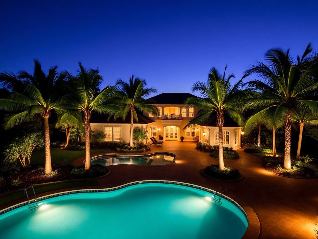 Naples estate poolside lighting